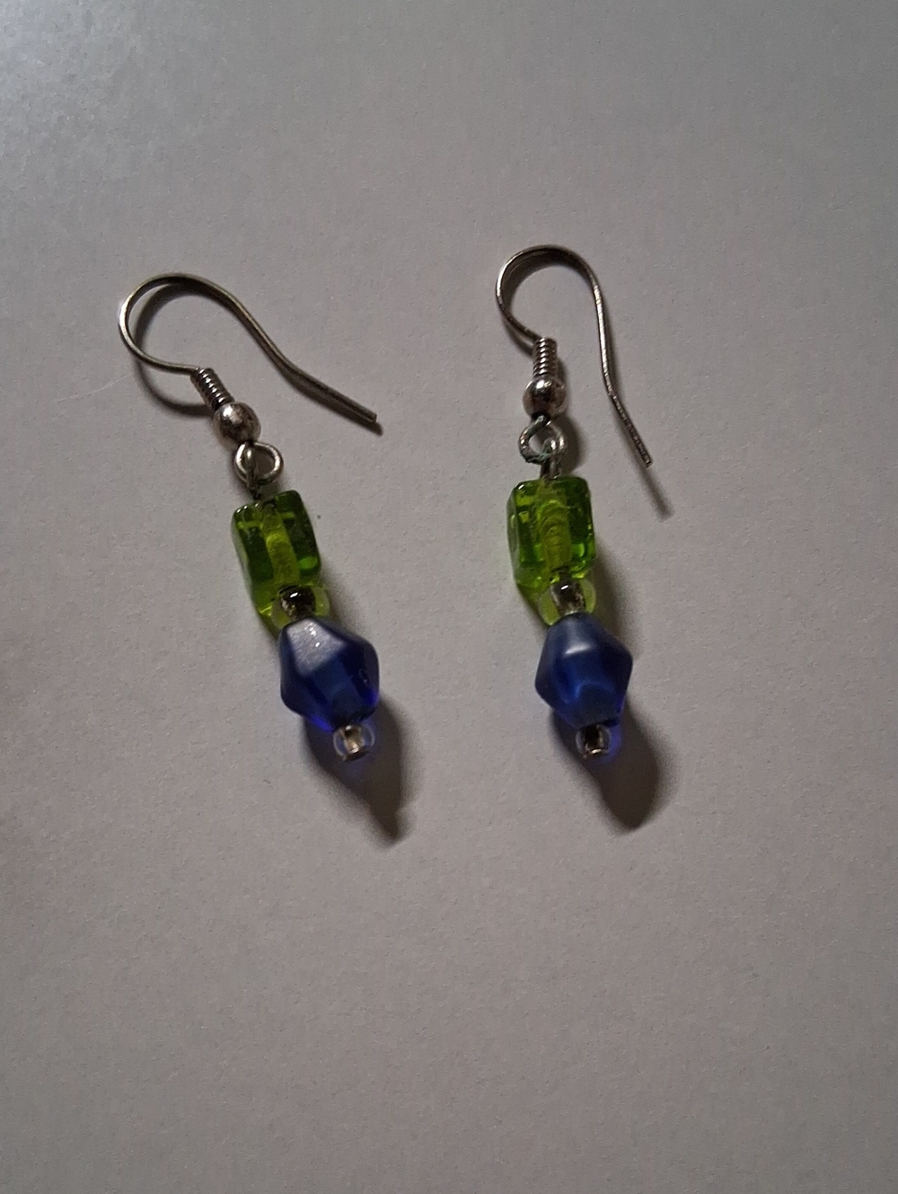 Handmade Green and Blue Beaded Drop Earrings